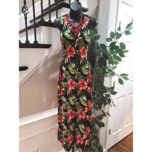 Expo Black Floral Hibiscus V-Neck Sleeveless Front Button Jumpsuit Size 10